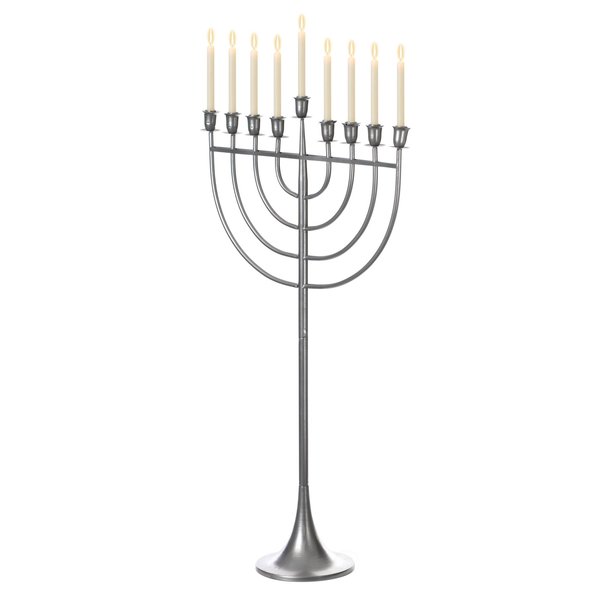 Vintiquewise Modern Solid Metal Judaica Hanukkah Menorah 9 Branched Candelabra, Aluminum Finish Large QI004119.AL.L